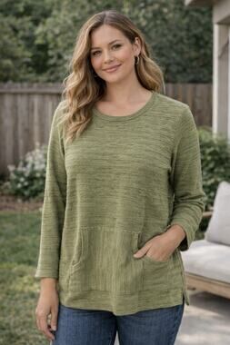 J Jill Army Green 100% Cotton Top w/ Kangaroo Pouch Pocket S